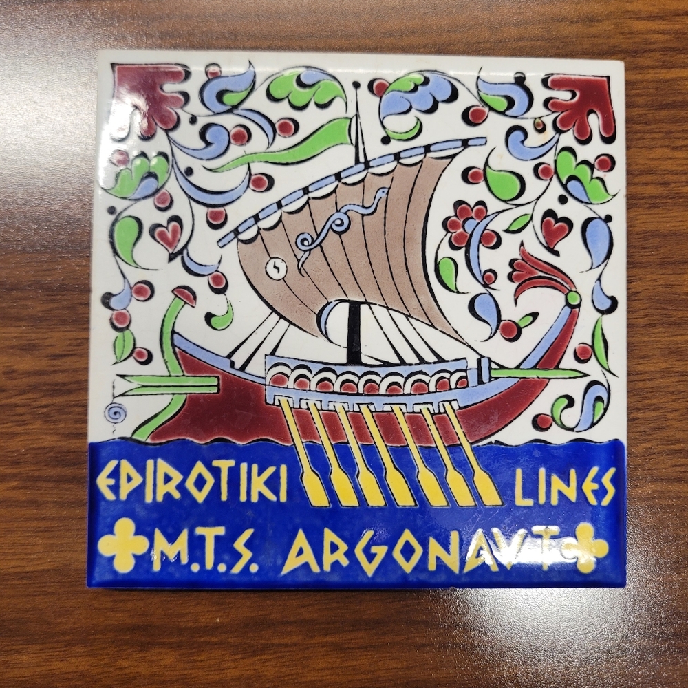 Epirotiki Cruise Line Greece MTS Apollo Hand Painted Tile Icaros Rhodes